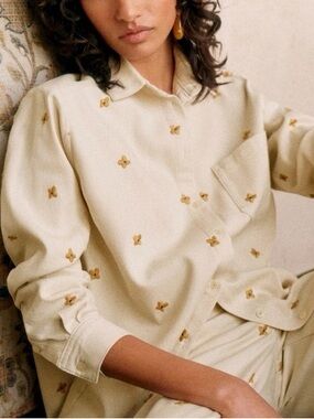 SEZANE X LUCIA VERGARA Organic Cotton Silk Blend Maxy Shirt Shacket Size 40 VGUC